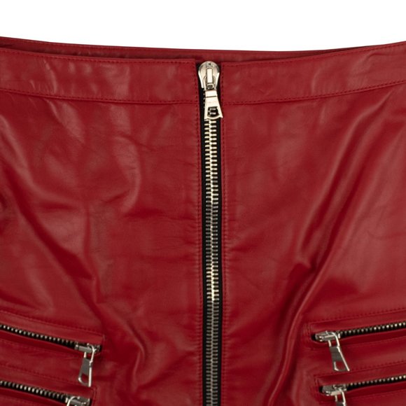 UNRAVEL PROJECT Red Leather Triple Zip Mini Skirt Size 4/40 $1680 - Picture 2 of 6